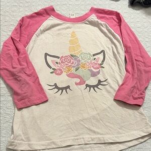 Next Level Apparel Pink and Cream Unicorn Long Sleeve Tee